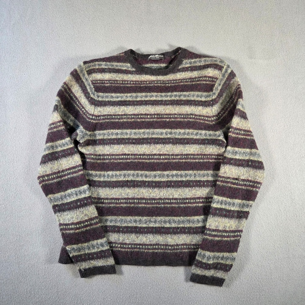 Eddie Bauer Sweater Womens Medium Merino Wool Striped Fair Isle Crewneck